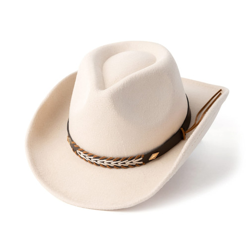 Gossifan Western Cowboy & Cowgirl Hat Felt Wide Brim Women Men Fedora Hats-Beige Gossifan Western Cowboy & Cowgirl Hat Felt Wide Brim Women Men Fedora Hats-Beige