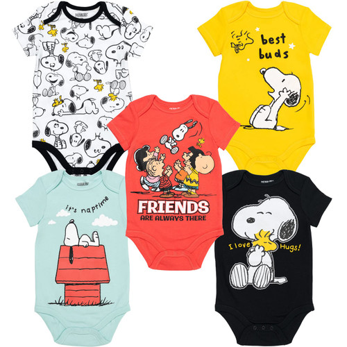 Peanuts Snoopy Charlie Brown Baby Boys 5 Pack Short Sleeve Bodysuit Multi 0-3 Months Peanuts Snoopy Charlie Brown Baby Boys 5 Pack Short Sleeve Bodysuit Multi 0-3 Months
