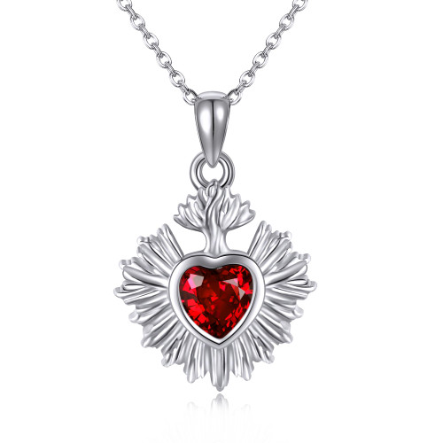 YAFEINI Sacred Heart Necklace 925 Sterling Silver Sacred Heart Jewelry for Women