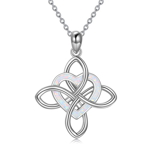 Infinity Love Heart Necklace Sterling Silver Infinity Heart Cross Pendant Necklace Irish Celtic Knot Jewelry for Women and Girlfriends Anniversary Birthday Jewelry Gifts (White-Opal Heart Necklace)