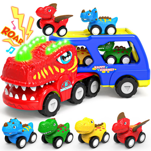 Toys for 1 2 3 4 Year Old Boys Girls, 5 in 1 Toy Trucks for Boys Age 2-3 with 4 Dinosaur Toy Cars for Toddlers 1-3, Friction Powered Kids Boy Toys Dinosaur Truck Toys Gifts with Flashing Light & Sound Toys for 1 2 3 4 Year Old Boys Girls, 5 in 1 Toy Trucks for Boys Age 2-3 with 4 Dinosaur Toy Cars for Toddlers 1-3, Friction Powered Kids Boy Toys Dinosaur Truck Toys Gifts with Flashing Light & Sound