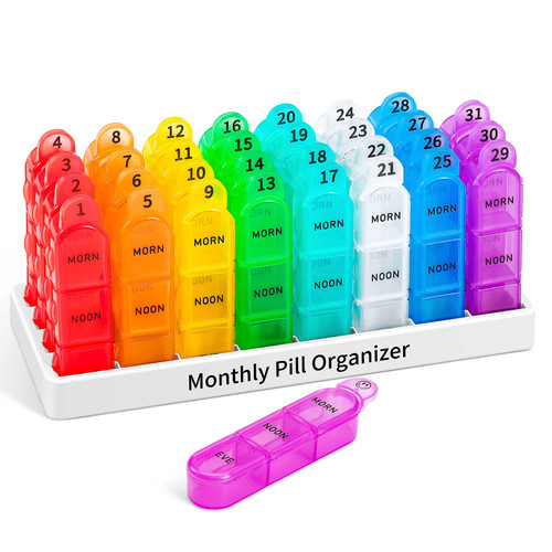 Daviky Monthly Pill Organizer 3 Times a Day, 30 Day Pill Organizer with Small Pill Box, One Month Medicine Organizer, 31 Day Pill Case Pill Container to Hold Vitamin, Supplement and Medication