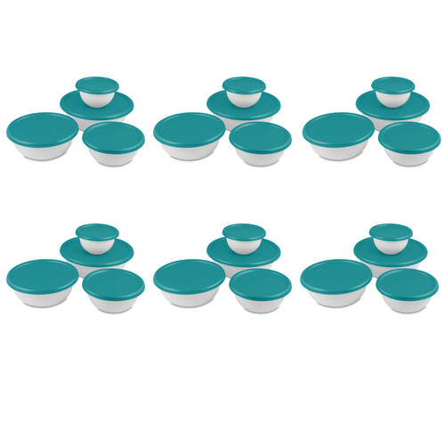 Sterilite 8-Piece Covered Bowl Set, Blue Sky Lids with White Bowls, 6-Pack