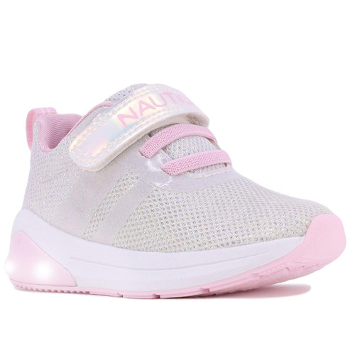 Nautica Kids Light Up Flashing Sneaker Athletic Strap Running Shoes Boy Girl Toddler Little Kid -Towhee Lights-White Mesh Iridescent Size-10