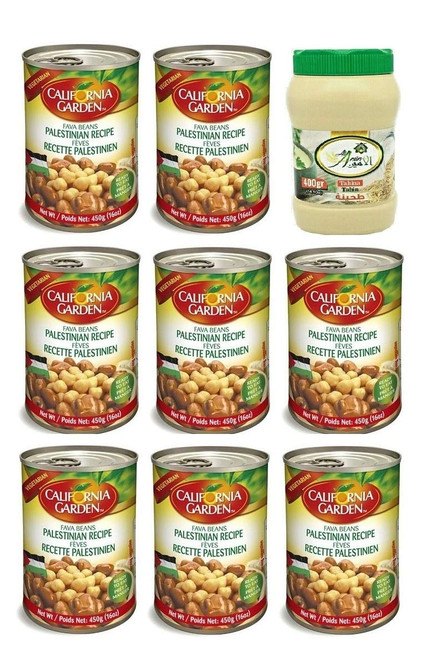 Fava Beans with Chickpeas Palestinian Recipe 8 Cans 16oz/450g each. + 1 Al Amin Tahini Sauce 400g. ????? ?????????? ??? ???? ?? ???? ????? ???? ???????? + 1 ?????? ?????