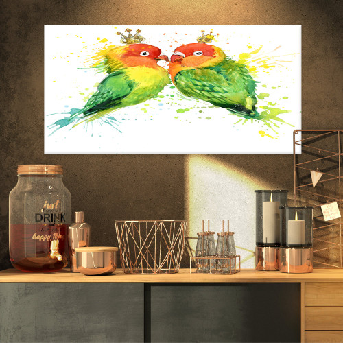 Designart Family Parrots-Watercolor Animal Canvas Art Print-32x16, 32x16 Designart Family Parrots-Watercolor Animal Canvas Art Print-32x16, 32x16