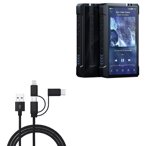 BoxWave Cable Compatible with FiiO M17 - AllCharge 3-in-1 Cable for FiiO M17 - Jet Black