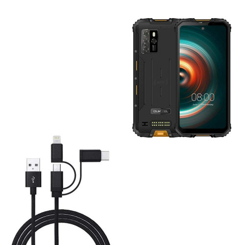 BoxWave Cable Compatible with Oukitel WP10 - AllCharge 3-in-1 Cable for Oukitel WP10 - Jet Black