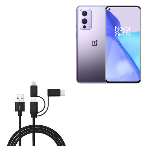 BoxWave Cable Compatible with OnePlus 9E - AllCharge 3-in-1 Cable for OnePlus 9E - Jet Black