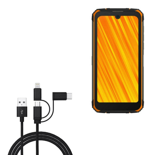 BoxWave Cable Compatible with Doogee S59 - AllCharge 3-in-1 Cable for Doogee S59 - Jet Black