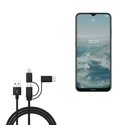 BoxWave Cable Compatible with Nokia G20 - AllCharge 3-in-1 Cable for Nokia G20 - Jet Black