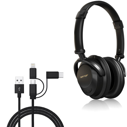 BoxWave Cable Compatible with Behringer HC 2000B - AllCharge 3-in-1 Cable for Behringer HC 2000B - Jet Black
