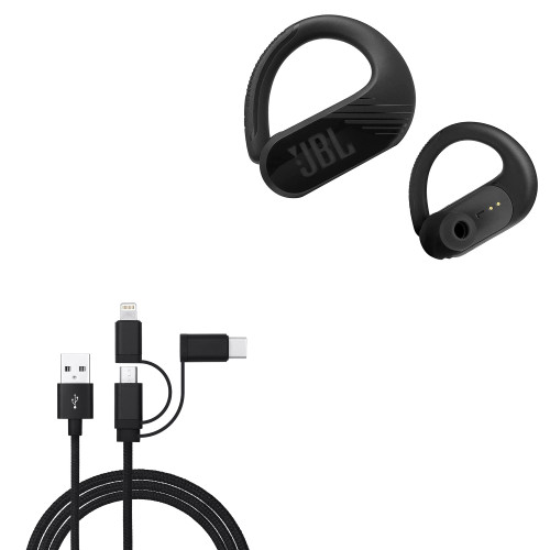 BoxWave Cable Compatible with JBL Endurance Peak II - AllCharge 3-in-1 Cable for JBL Endurance Peak II - Jet Black