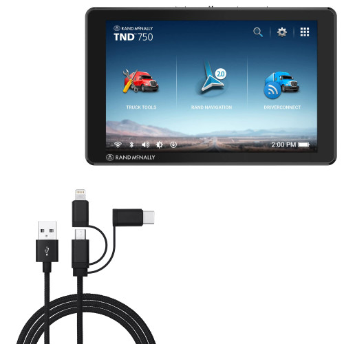 BoxWave Cable Compatible with Rand McNally TND 750 - AllCharge 3-in-1 Cable for Rand McNally TND 750 - Jet Black