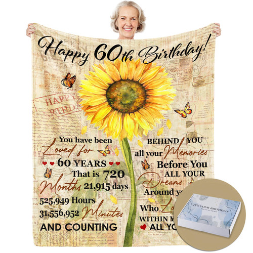 Budalagong 60 Birthday Gifts for Women, 60th Birthday Gift Blanket, 60 Years Old Birthday Gifts for Women, 60th Birthday Gifts for Women, Birthday Gifts for 60 Year Old Woman