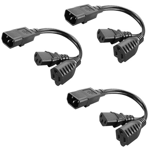 3 Pack C14 to C13+NEMA 5-15R Y Splitter Power Plug Cord,Single C14 Male to C13+Nema 5-15R Female Splitter Adapter Cable Cord,30cm