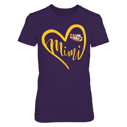 FanPrint LSU Tigers T-Shirt - Heart Grandma - Mimi - Women's Tee/Purple/M