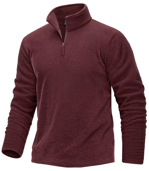 TACVASEN Men's Pullover Quarter Zip Sweatshirts Long Sleeve Athletic Shirts Outdoor Training Tops Fleece Pullover Workout Shirts for Men Wine Red
