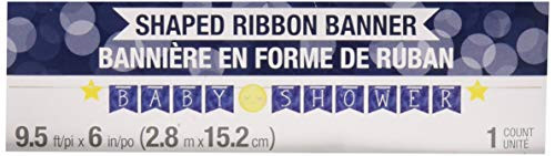 Creative Converting 322279 Moon and Stars Baby Shower Ribbon Banner, 6" x 9", Blue