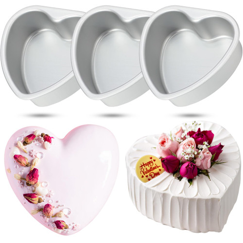 Mifoci 3 Pieces Heart Shaped Cake Pans Aluminum Cake Pans Heart Cake Mold Funny Cake Tins for Baking DIY Baking Mold Tool for Kitchen Wedding Birthday Valentine Day (Silver,6 Inch)