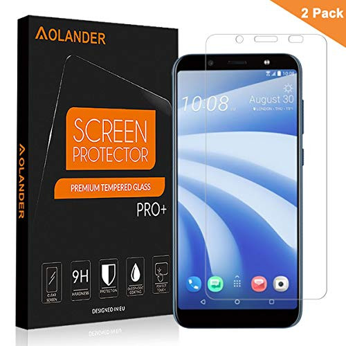 [2 Pack] Aolander HTCU12Life Screen Protector, Aolander[2.5D Round Edge] [9H Hardness] [High Definition] [Bubble Free] Tempered Glass Screen Protector for HTCU12Life