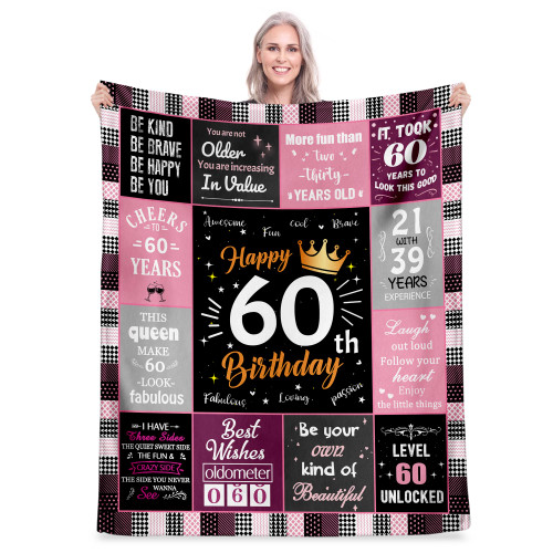 60th Birthday Gifts for Women, Unique Happy Birthday Fleece Throw Blanket 50" x 60", Funny 60 Years Old Birthday Decorations Gifts, Best 60th Birthday Gfit Ideas for Mom, Wife, Sister, Friends, Female