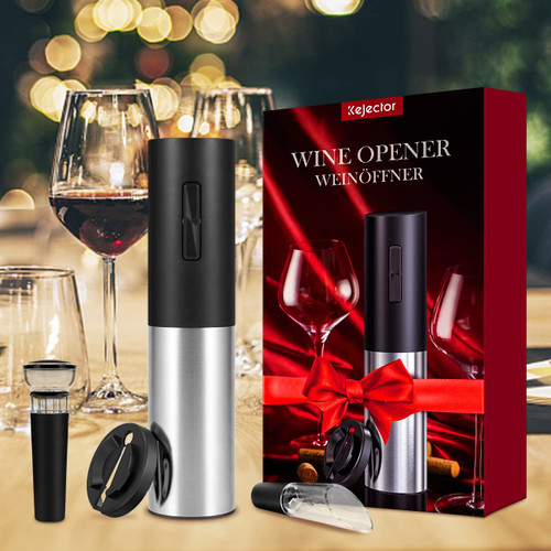 Electric Wine Opener Rechargeable, Automatic Wine Bottle Opener, Cordless Wine Corkscrew with Foil Cutter, Aerator, Pourer & Vacuum Preservation Stoppers, for Lover Gift Party