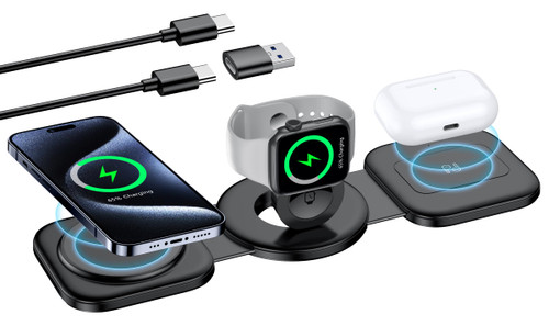 3 in 1 Wireless Charging Station for Multiple Apple Devices, Magnetic Foldable Charger for iPhone 15 14 13 12 Pro/Max/Plus/Apple Watch All Series & Airpods Pro - Black 3 in 1 Wireless Charging Station for Multiple Apple Devices, Magnetic Foldable Charger for iPhone 15 14 13 12 Pro/Max/Plus/Apple Watch All Series & Airpods Pro - Black