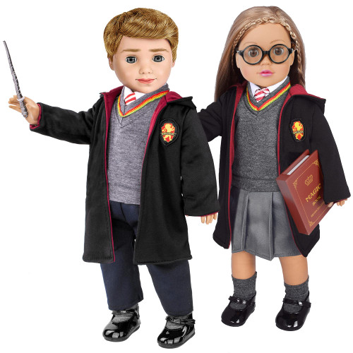 Doll Clothes and Accessories 18 Inch Doll Clothes 2 Set Magic School Uniform Inspired Costume Doll Clothes Clothing Outfits Accessories Set 16 Pcs for 18 inch Dolls(No Doll)