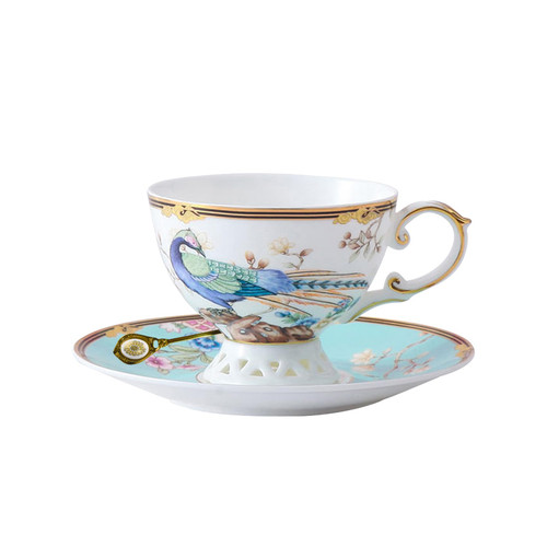 ACMLIFE Tea Cup and Saucer Set - Bone China Tea Coffee Cup and Saucer Set for 1, Bone China Blue Vintage Tea cups and Saucers for Women Tea Party or Gift Giving (Blue-3)