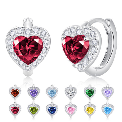 Dreamboat CZ Heart Hoop Earrings for Women Girls Sterling Silver Red Ruby July Birthstone Huggie Earring Cubic Zirconia Wedding Birthday Jewelry Gifts