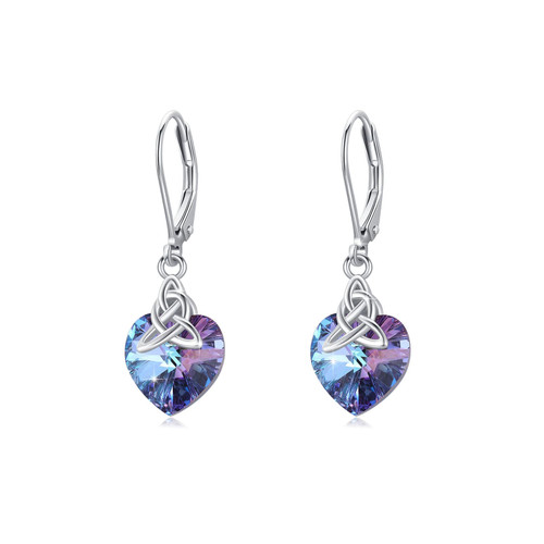 Celtic Drop Earrings 925 Sterling Silver Heart Crystal Drop Dangle Earrings Irish Celtic Knot Jewelry Gifts for Women Girl Teens