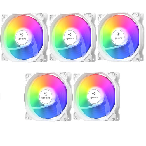 upHere 120mm RGB Case Fan,Quiet Edition High Airflow Adjustable Color LED Case Fan for PC Cases, CPU Coolers,Radiators System,5-Pack,White Edition/C806-5