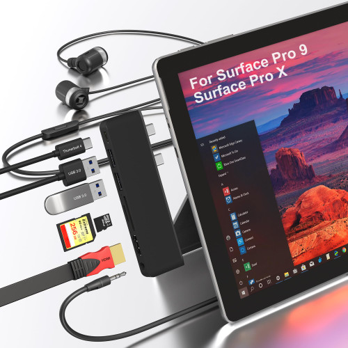 Surface Pro 9 Hub Docking Station,Surface Pro 9 Adapter with 4K HDMI,USB-C Thunderbolt 4(8K Video+40G Data+100W Charging),2X USB3.0,SD/TF Card Slot,3.5mm Audio,Triple Display for Surface Pro 9/Pro X