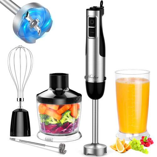 Immersion Blender Handheld, 1100W 5-in-1 Multi-Purpose Hand Blender, 12-Speed Stick Blender, 600ml Beaker, 500ml Chopper, Egg Whisk, Milk Frother, Black