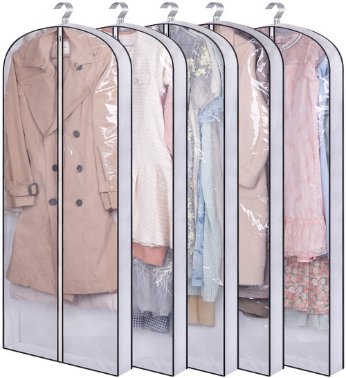 KIMBORA 60" Dress Garment Bags for Closet Storage with 4" Gussetes Hanging Clothes Cover for Long Coats, Gowns, White