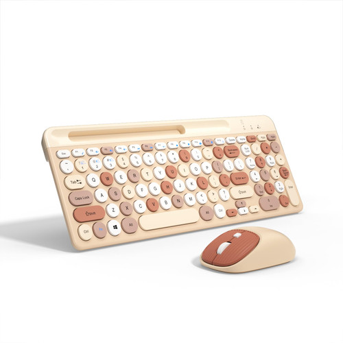 Bluetooth Keyboard and Mouse Wireless,Multi-Device Rechargeable Keyboard and Mouse Combo with Phone Holder BT 5.0+3.0+2.4GHz Quiet Ergonomic Compatible with Mac/Windows/iOS/Android(Milk Tea)