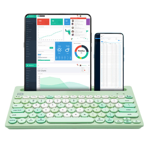 HUO JI Wireless Keyboard Multi-Device, Bluetooth and 2.4G Dual Mode for iPad, Switch to 3 Devices for Cellphone, Tablet, PC, Smart TV, MacBook iOS Android Windows, Green