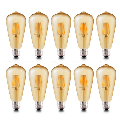 ZYCYLIGHT Dimmable Led Bulb, 6w LED Edison Bulb, 6W Vintage LED Filament Light Bulb, St64 Led Bulb,2400-2700K (Amber Glow),e26 /e27 Base, Amber Glass Cover, 10 Pack ZYCYLIGHT Dimmable Led Bulb, 6w LED Edison Bulb, 6W Vintage LED Filament Light Bulb, St64 Led Bulb,2400-2700K (Amber Glow),e26 /e27 Base, Amber Glass Cover, 10 Pack