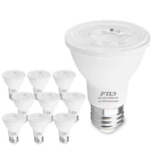 FTL PAR20 LED Bulbs 5000K Daylight White, 7W 600LM 50W 60W Equivalent, Dimmable Spot Light Bulb, E26 Base, Indoor Outdoor Flood Light, 10-Pack FTL PAR20 LED Bulbs 5000K Daylight White, 7W 600LM 50W 60W Equivalent, Dimmable Spot Light Bulb, E26 Base, Indoor Outdoor Flood Light, 10-Pack