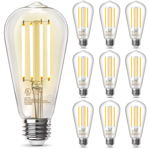TJOY Edison Light Bulbs 60W Equivalent 10 Pack, Dimmable Vintage LED Light Bulbs, E26 Medium Base, Warm White 2700K, ST58, 8W, 800LM, 80+ CRI, Antique Decorative Filament LED Bulb, Clear Glass TJOY Edison Light Bulbs 60W Equivalent 10 Pack, Dimmable Vintage LED Light Bulbs, E26 Medium Base, Warm White 2700K, ST58, 8W, 800LM, 80+ CRI, Antique Decorative Filament LED Bulb, Clear Glass