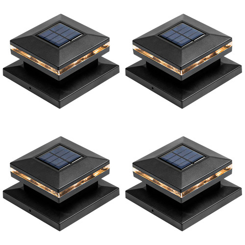 Viewsun 4 Pack Solar Post Lights, Outdoor Fence Post Cap Light Solar Powered Caps for Deck, Patio, Garden Decor, Warm White High Brightness SMD LED Lighting, Lamp Fits for 4x4 or 6x6 Wooden Posts