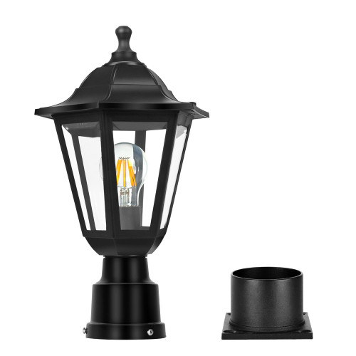 FUDESY Outdoor Post Light, Exterior Lamp Post Light Fixture with Pier Mount Base, Waterproof Pole Lantern Lighting with E26 Socket, Matte Black Plastic Lamp for Garden Patio Pathway(Bulb Included)