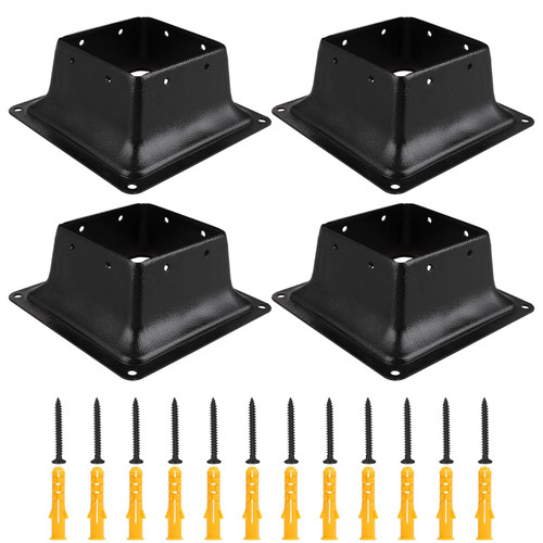 CYEAH 4x4 Post Base Set of 4, Black Square Brackets, Heavy Duty Powder-Coated Steel Post Bracket, Wood Fence Post Anchor Base for Pavilion Support Deck Base Plate Pergola Mailbox Mount Kit