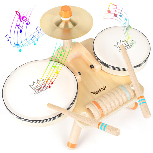 Kids Drum Set for Toddlers 3, Musical Instruments, Wooden Musical Toys, Montessori Sensory Toys for 3 Year Old, Gifts for Baby Girls Boys