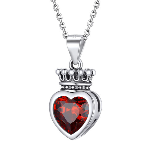 Sterling Silver Crown Heart Necklaces for Girls Women January Garnet Red Heart Crystal Birthstone Necklace,Christmas Birthday Party Jewelry Gifts for Daughter Granddaughter Niece Teen Girl