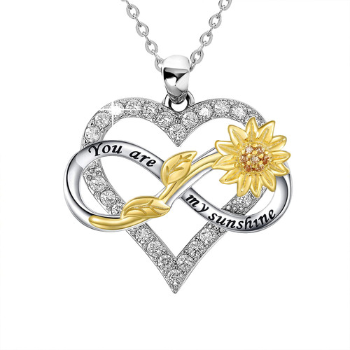 Infinity Heart Necklace for Women, Love Heart Pendant with Flower and Infinity Necklace, 925 Sterling Silver Heart Necklace Gift for Girlfriend Mother, Best Birthday Christmas Days Gift