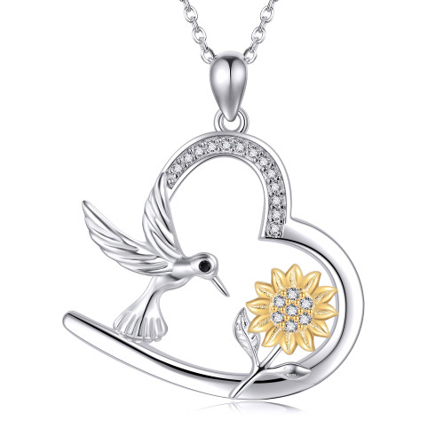 HUKKUN Hummingbird Necklace Sterling Silver Hummingbird and Sunflower Heart Pendant Hummingbird Jewelry Gift for Girls Women HUKKUN Hummingbird Necklace Sterling Silver Hummingbird and Sunflower Heart Pendant Hummingbird Jewelry Gift for Girls Women