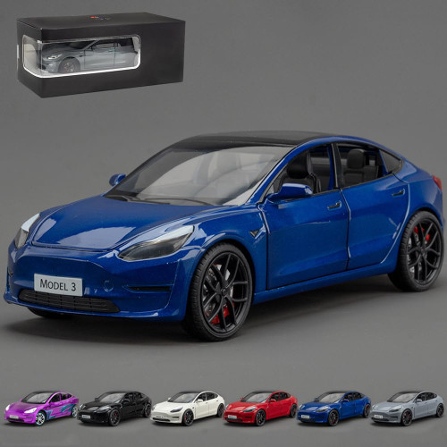 Addcean 1:24 Scale Toy Cars Compatible for Model 3, Metal Die-Casting Model Cars with Light/Sound Pull Back Car Toys for Boys Girls 3+ Year Old Kids Birthday Gift (1:24 Model 3-Blue)
