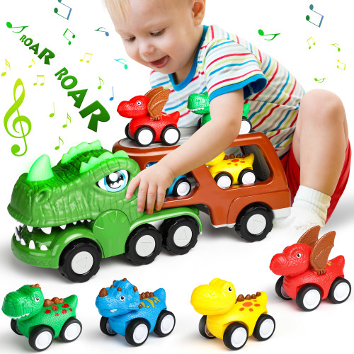 Hot Bee Toddler Car Toys for 1 2 3 4 Year Old Boys, 5 in 1 Dinosaur Trucks Toys for Toddlers 2-4 Years, Christmas Birthday Gifts for Toddlers 1-3 with Flashing Light & Sound, Boy Toys Age 1-3 4-6 Hot Bee Toddler Car Toys for 1 2 3 4 Year Old Boys, 5 in 1 Dinosaur Trucks Toys for Toddlers 2-4 Years, Christmas Birthday Gifts for Toddlers 1-3 with Flashing Light & Sound, Boy Toys Age 1-3 4-6